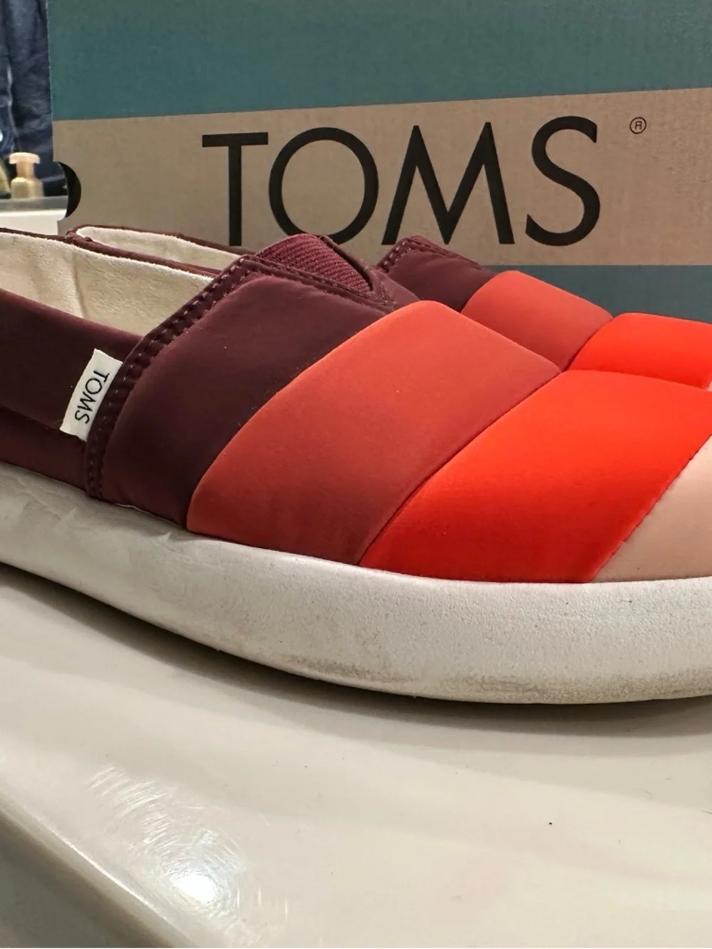 TOMS Women’s Quilted Slip-On Moccasins — Burgundy, Orange, Red & Pink - Picture 2 of 6